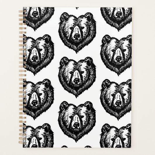 黒と白のクマの顔の墨絵 プランナー手帳 (正面)