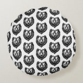 黒と白のクマの顔の墨絵 ラウンドクッション (裏面)