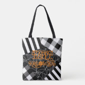 黒と白のクモの巣パッチワークハロウィン トートバッグ (裏面)