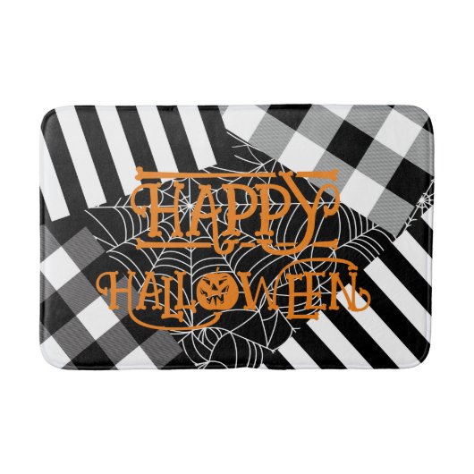黒と白のクモの巣パッチワークハロウィン バスマット (正面)