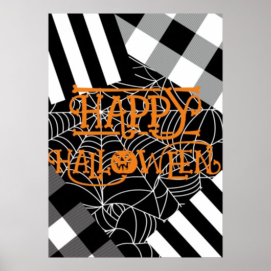 黒と白のクモの巣パッチワークハロウィン ポスター (正面)