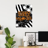 黒と白のクモの巣パッチワークハロウィン ポスター (ホームオフィス)