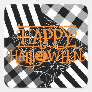 黒と白のクモの巣パッチワーク ハロウィンパーティー スクエアシール