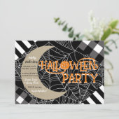 黒と白のクモの巣パッチワーク ハロウィンパーティー 招待状 (スタンド正面)