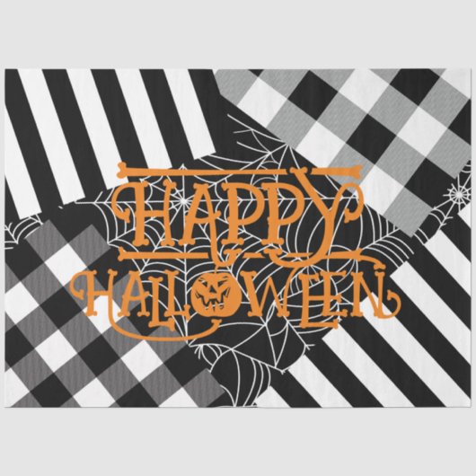 黒と白のクモの巣パッチワーク ハロウィンパーティー 薄葉紙 (正面)