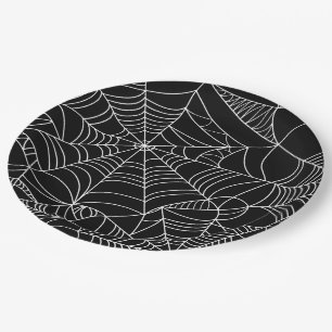黒と白のクモの巣 ハロウィンパーティー ペーパープレート