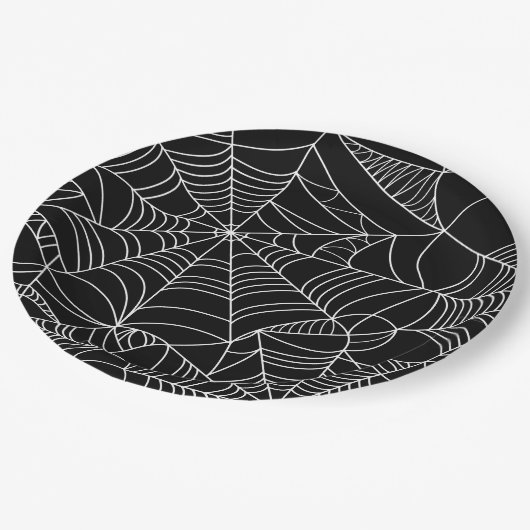 黒と白のクモの巣 ハロウィンパーティー ペーパープレート (アングル)
