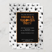 黒と白のクモの巣 ハロウィンパーティー 招待状 (正面/裏面)