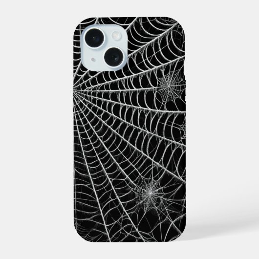 黒と白のクモの巣 ハロウィン iPhone 15ケース (裏面)
