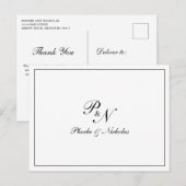 黒と白のクラシックでエレガントな結婚式のお礼 ポストカード (正面/裏面)
