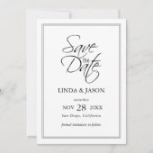 黒と白のクラシック結婚式日付カードを保存 招待状 (正面)