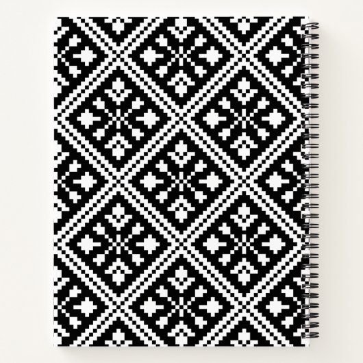 黒と白のクリスマスの雪かき模様 ノートブック (裏面)