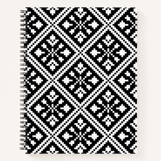 黒と白のクリスマスの雪かき模様 ノートブック (正面)