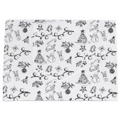 黒と白のクリスマススケッチ ラージペーパーバッグ (正面)