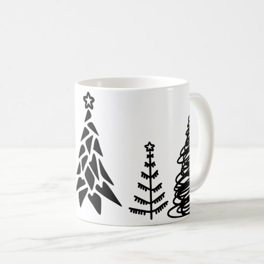 黒と白のクリスマスツリーコーヒーマグ コーヒーマグカップ (正面右)