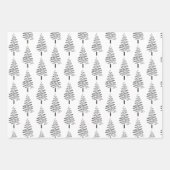 黒と白のクリスマスツリーパターン ラッピングペーパーシート (正面)