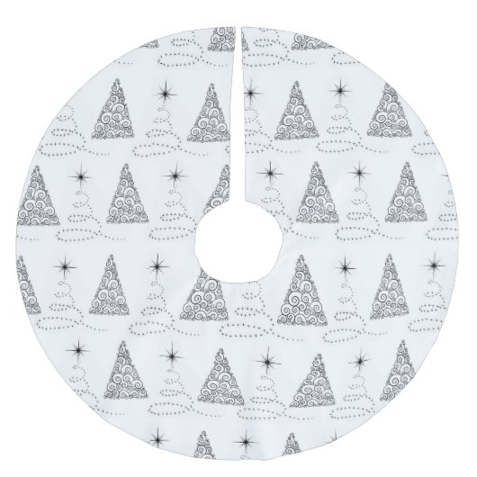 黒と白のクリスマスツリー ブラッシュドポリエステルツリースカート (正面)