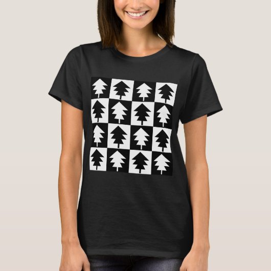 黒と白のクリスマスツリー Tシャツ (正面)