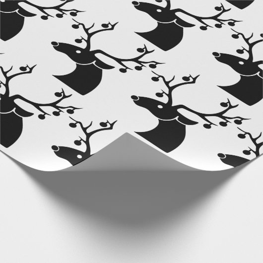 黒と白のクリスマストナカイ付き/オーナメント ラッピングペーパー (角)