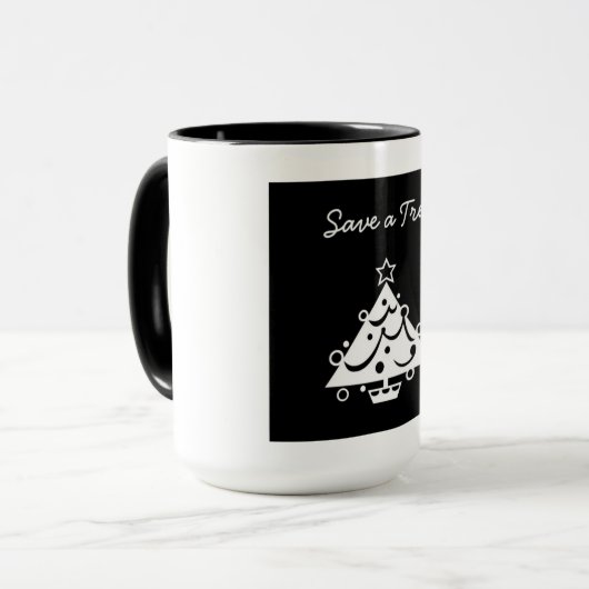 黒と白のクリ救ス・ザ・ツリー マグカップ (正面左)