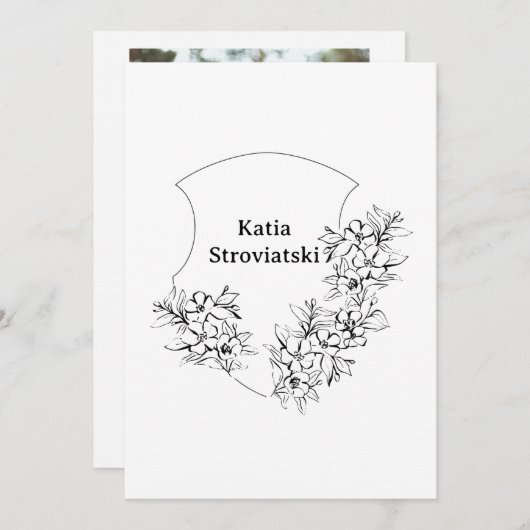 黒と白のクレスト 卒業発表 招待状 (正面/裏面)