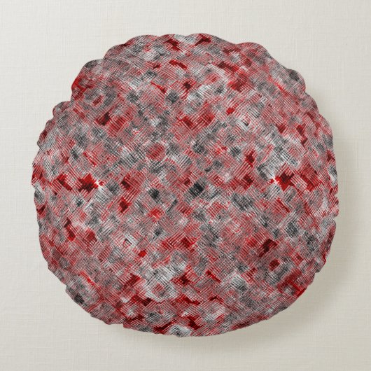黒と白のクロススクラッチ付きの赤いテクスチャ ラウンドクッション (正面)