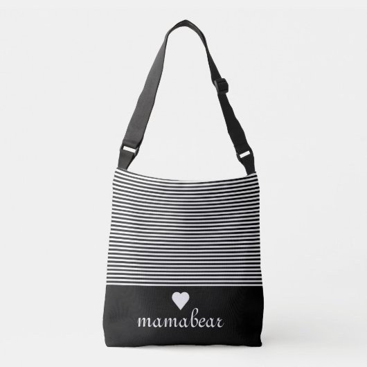 黒と白のクロスストライプのボディ クロスボディバッグ (正面)