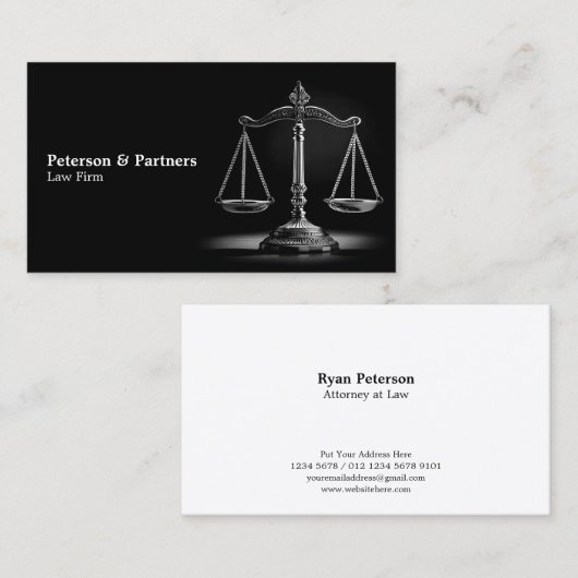 黒と白のクロムスケールの正義の黒 名刺 (正面/裏面)