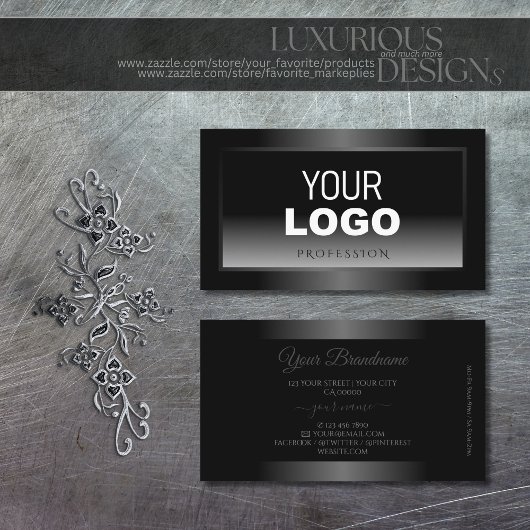 黒と白のグラデーションの下塗り枠にロゴを追加 名刺