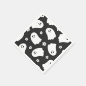 黒と白のグルーヴィーなゴーストと花 スタンダードカクテルナプキン (角)
