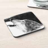 黒と白のグレーのウルフスケッチアートワーク コースター (左側)