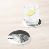 黒と白のグレーのウルフスケッチアートワーク コースター (側面)