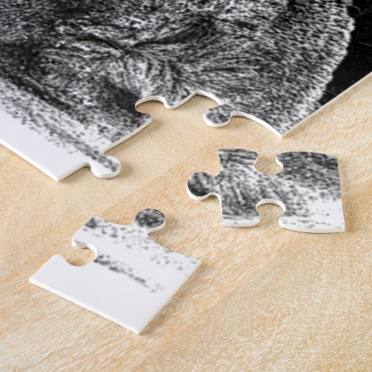 黒と白のグレーのウルフスケッチアートワーク ジグソーパズル (側面)