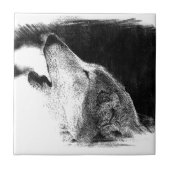 黒と白のグレーのウルフスケッチアートワーク タイル (正面)