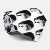 黒と白のグレーのウルフスケッチアートワーク ネクタイ (ロール)