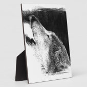 黒と白のグレーのウルフスケッチアートワーク フォトプラーク (側面)