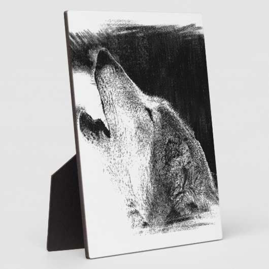 黒と白のグレーのウルフスケッチアートワーク フォトプラーク (側面)