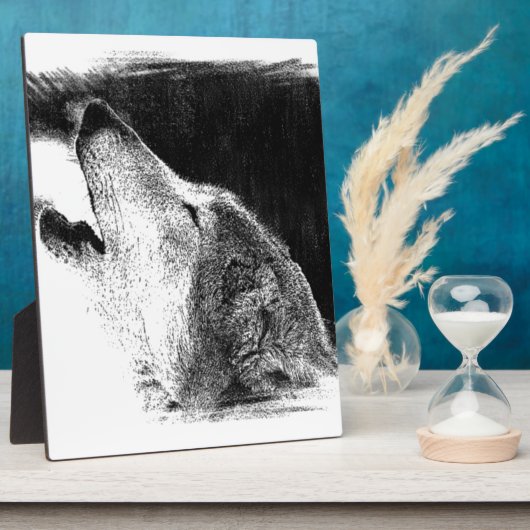 黒と白のグレーのウルフスケッチアートワーク フォトプラーク (側面)