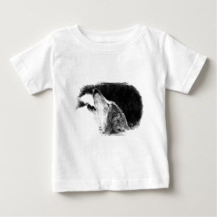 黒と白のグレーのウルフスケッチアートワーク ベビーTシャツ