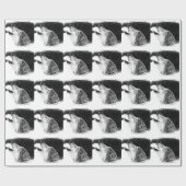 黒と白のグレーのウルフスケッチアートワーク ラッピングペーパー (フラット)