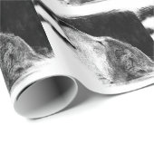 黒と白のグレーのウルフスケッチアートワーク ラッピングペーパー (ロールコーナー)