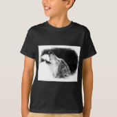 黒と白のグレーのウルフスケッチアートワーク Tシャツ (正面)