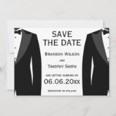 黒と白のゲイの結婚式のデザインが復活 セーブザデート (裏面)