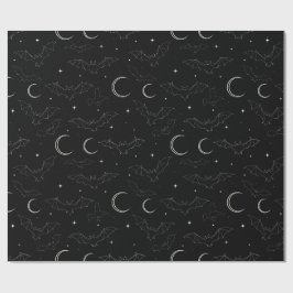 黒と白のコウモリと月をあしらった天体柄 ラッピングペーパー