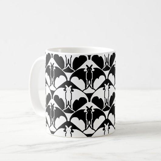 黒と白のコウモリのマグカップ コーヒーマグカップ (正面左)