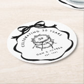 黒と白のコケット弓の方が良い ラウンドペーパーコースター (アングル)