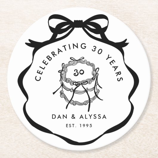 黒と白のコケット弓の方が良い ラウンドペーパーコースター (正面)