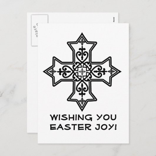 黒と白のコプト十字イースターカード シーズンポストカード (正面/裏面)