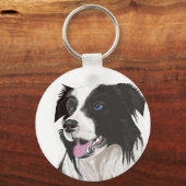 黒と白のコリー犬 青い目 キーホルダー (裏面)