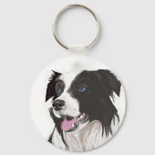 黒と白のコリー犬 青い目 キーホルダー (裏面)